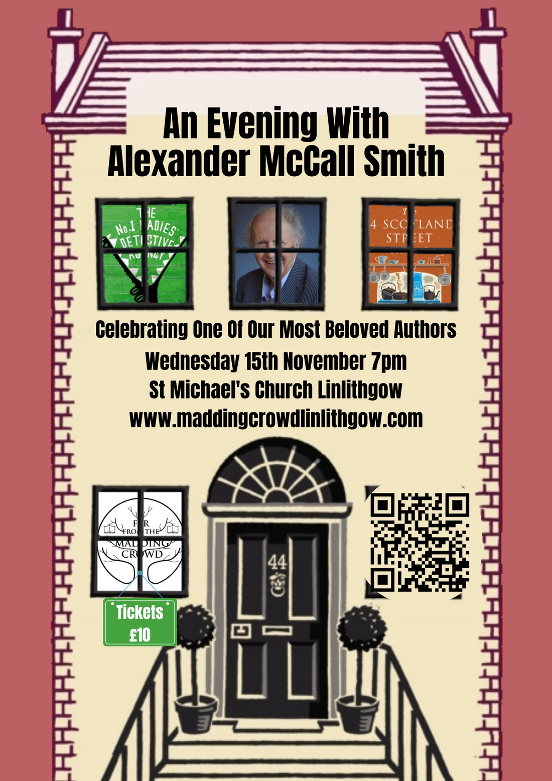 Information for Alexander McCall Smith & Anna Marshall: 15th November, 7.00pm